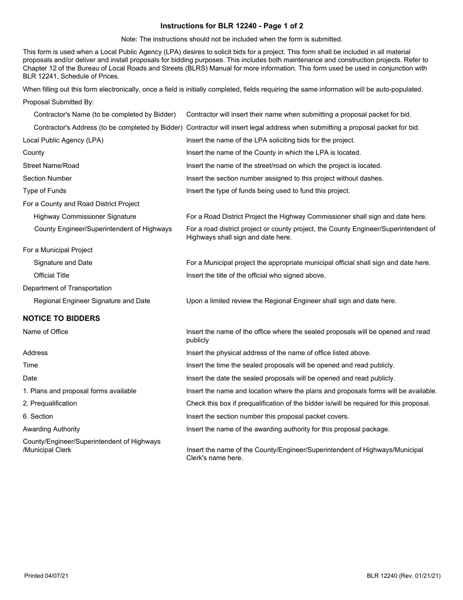 Form BLR12240 Local Public Agency Material Proposal or Deliver  Install Proposal - Illinois, Page 4