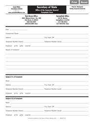 Form SOS IG12 &quot;Office of Inspector General Complaint Form&quot; - Illinois