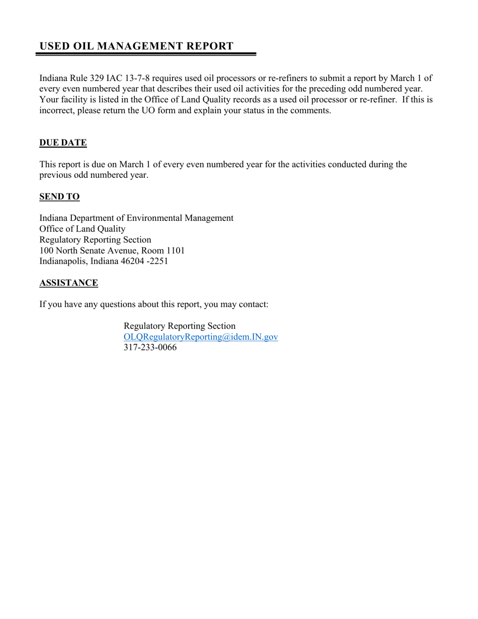 State Form 52392 Used Oil Management Report - Indiana, Page 2