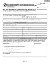 Document preview: State Form 53583 Application for Wastewater Treatment Plant Operator Certification Examination - Short Form for Apprenticeship Only - Indiana