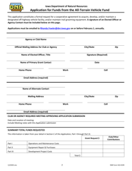 DNR Form 542-0199 Application for Funds From the All-terrain Vehicle Fund - Iowa, Page 2