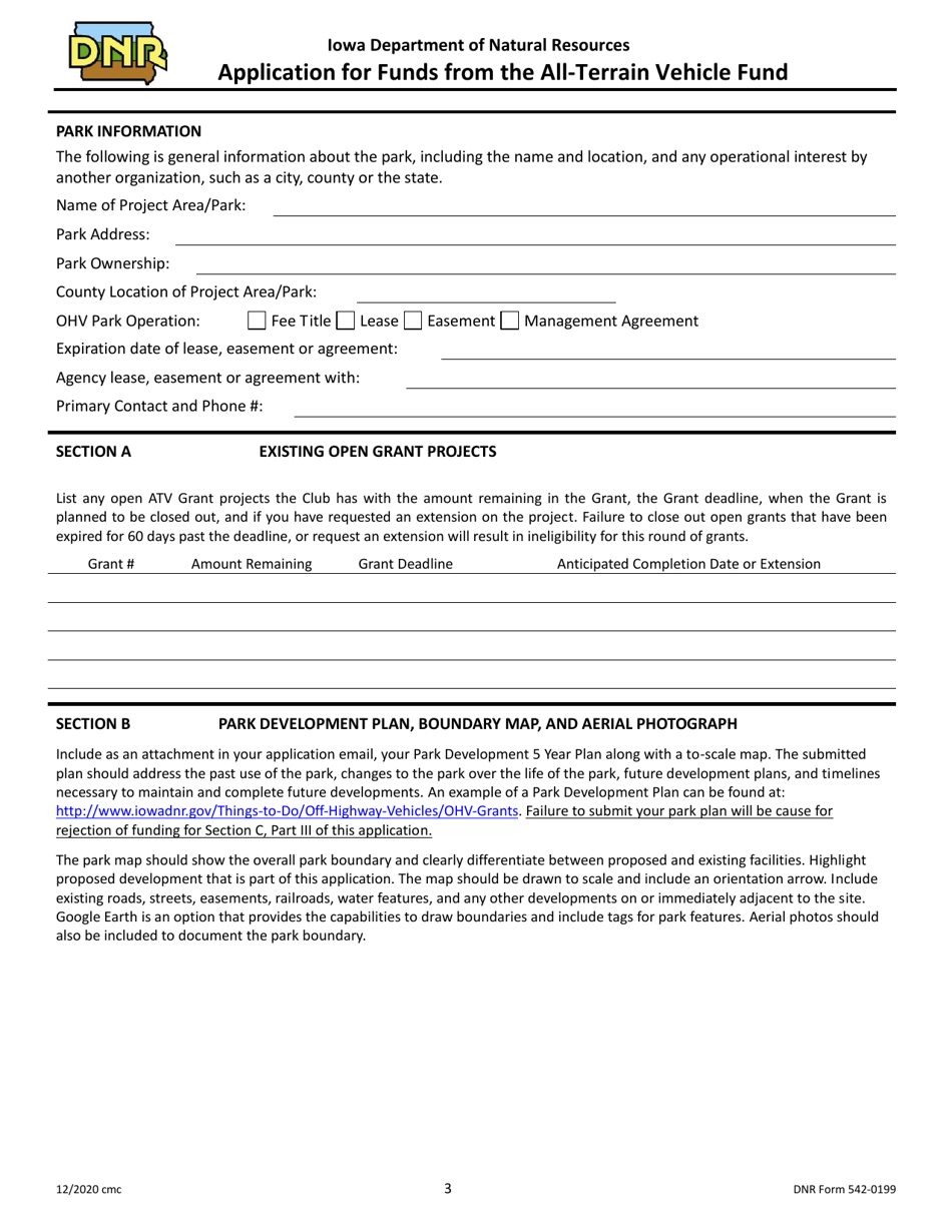 DNR Form 542-0199 Application for Funds From the All-terrain Vehicle Fund - Iowa, Page 3
