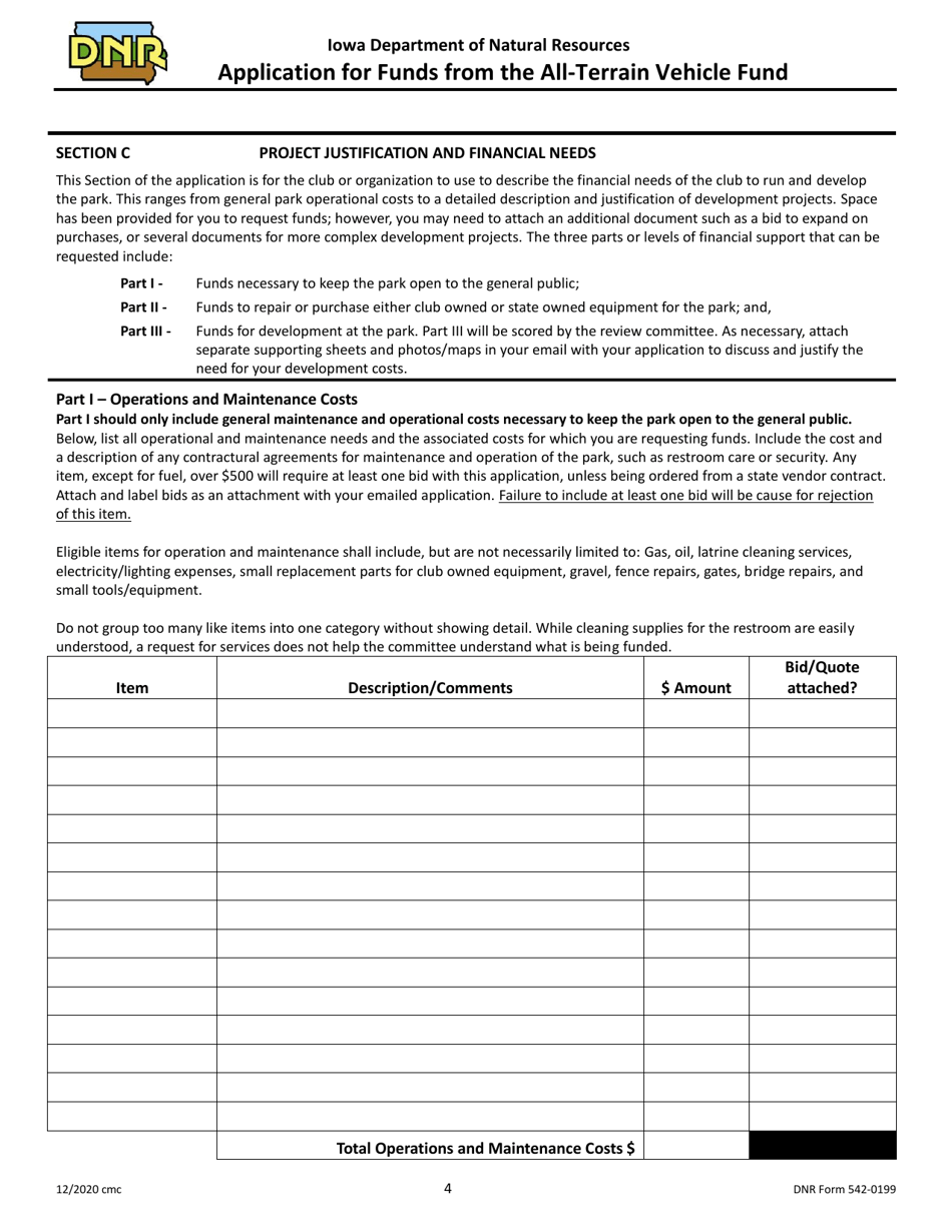 DNR Form 542-0199 Application for Funds From the All-terrain Vehicle Fund - Iowa, Page 4