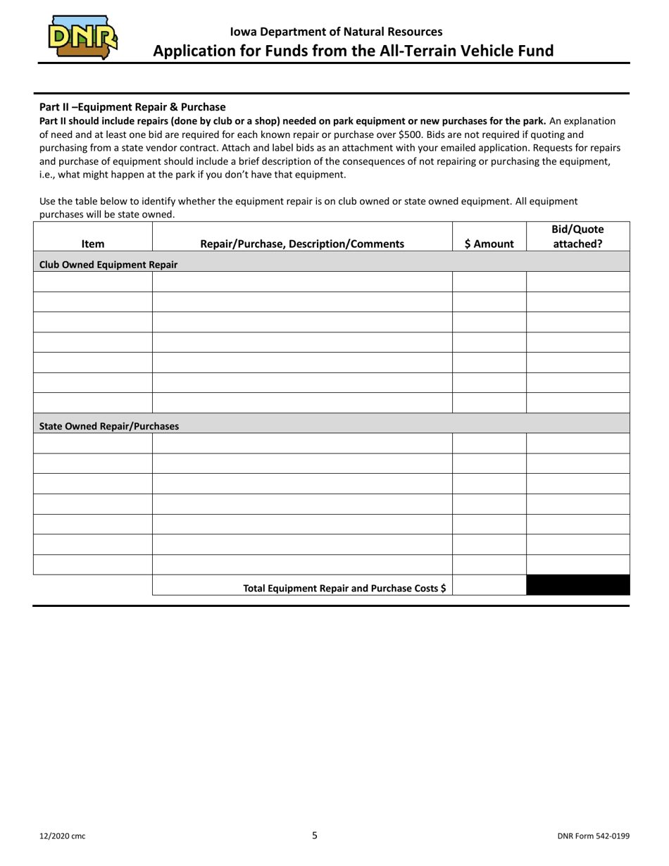 DNR Form 542-0199 Application for Funds From the All-terrain Vehicle Fund - Iowa, Page 5
