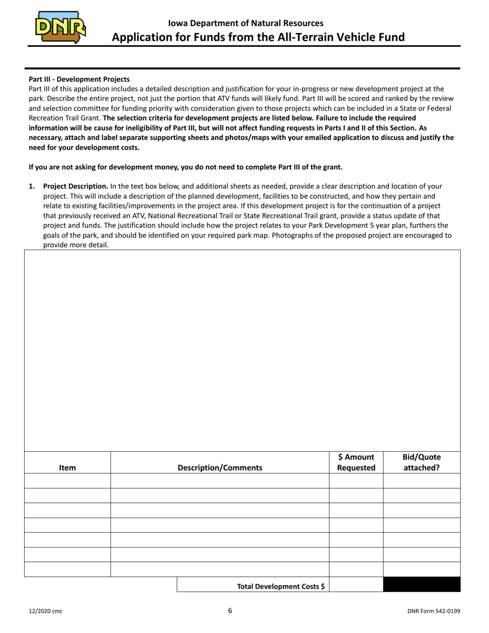 DNR Form 542-0199 Application for Funds From the All-terrain Vehicle Fund - Iowa, Page 6