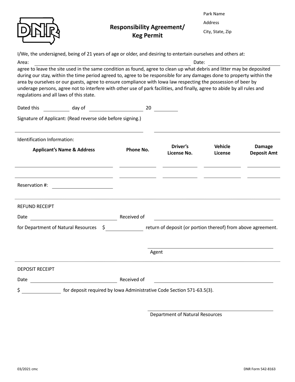 DNR Form 542-8163 Responsibility Agreement / Keg Permit - Iowa, Page 2