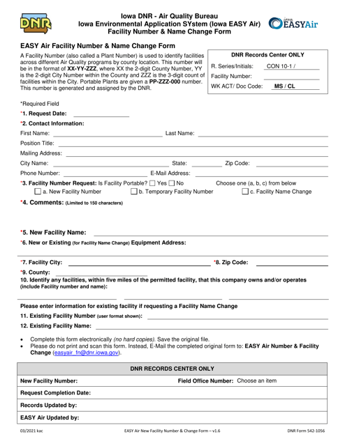 DNR Form 542-1056 Easy Air Facility Number & Name Change Form - Iowa
