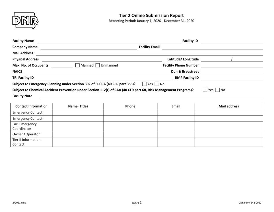 DNR Form 542-0052 Tier 2 Online Submission Report - Iowa, Page 1