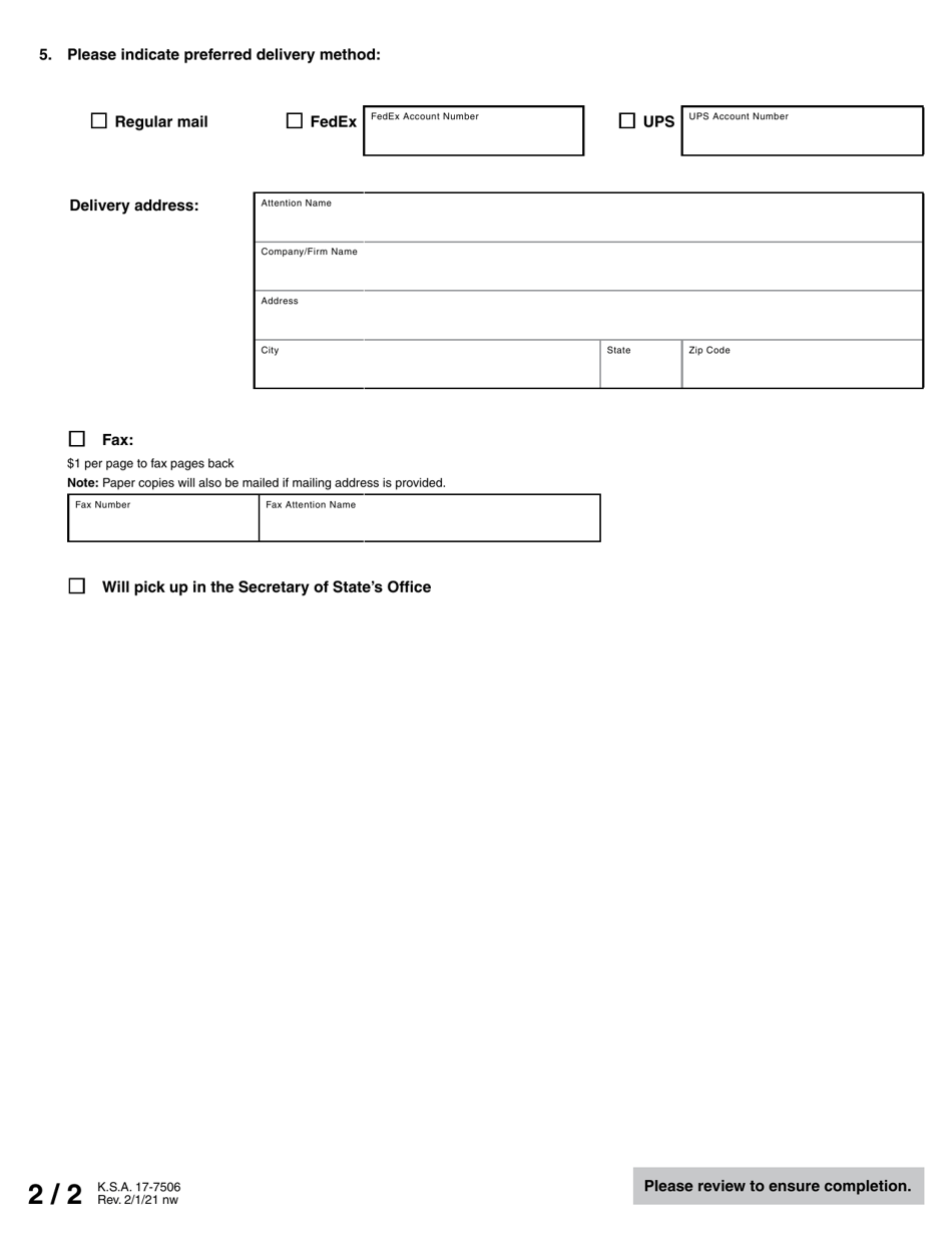 Form CO Copy Order Request Form - Kansas, Page 2