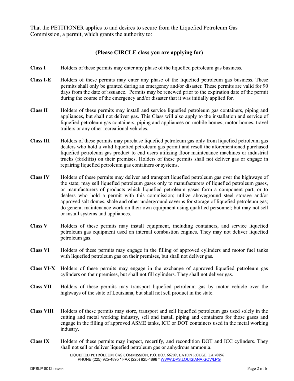 Form DPSLP8012 Application for Liquefied Petroleum Gas Permit - Louisiana, Page 2