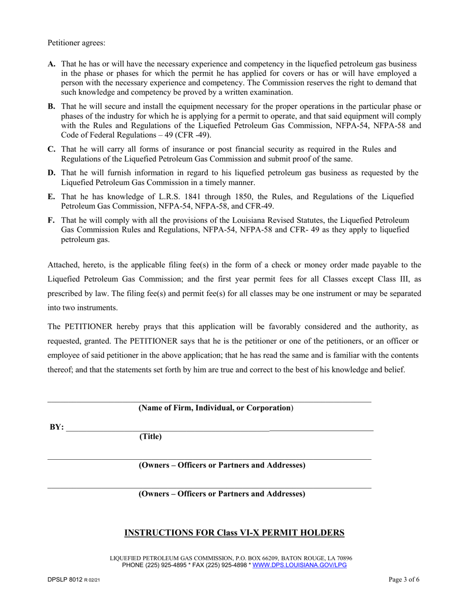 Form DPSLP8012 Application for Liquefied Petroleum Gas Permit - Louisiana, Page 3