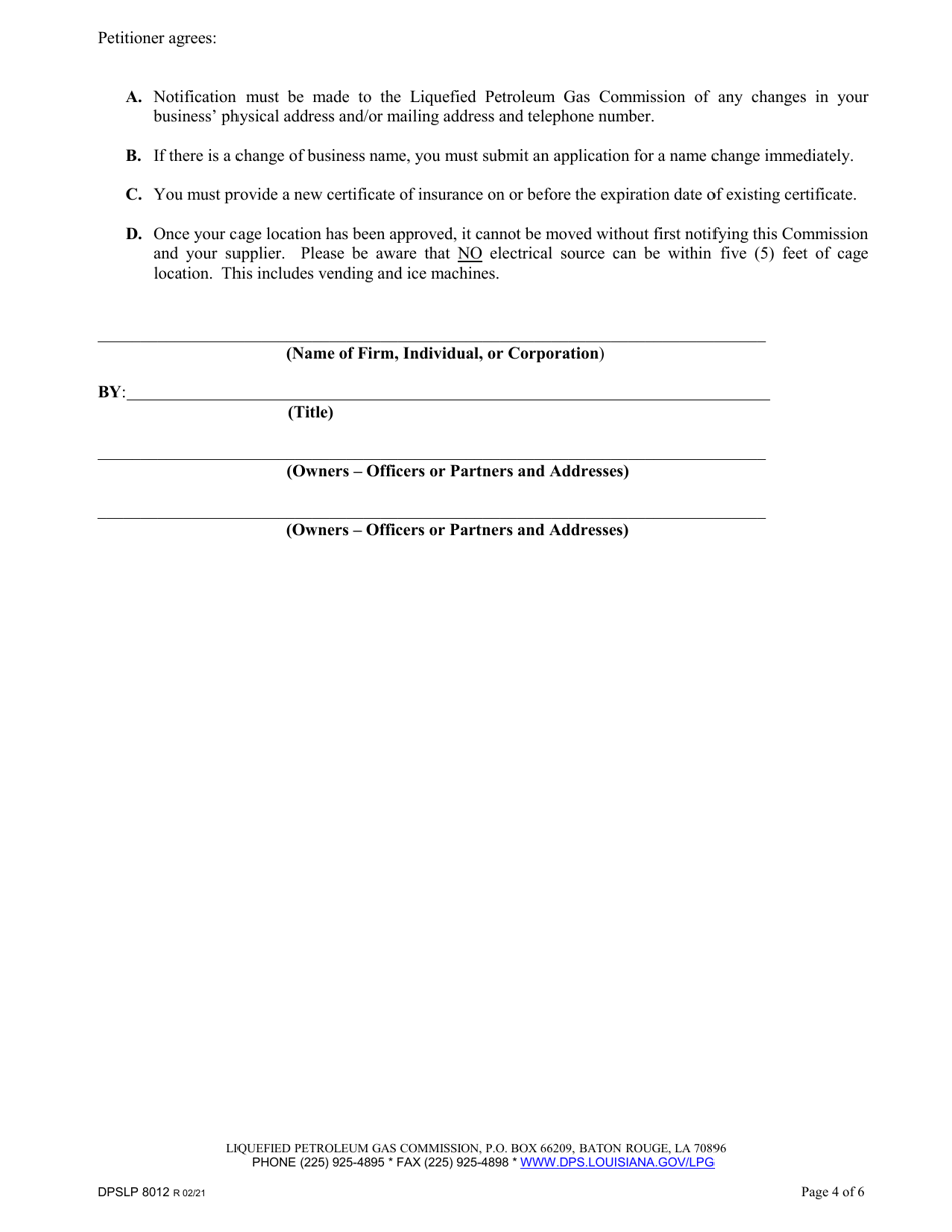 Form DPSLP8012 Application for Liquefied Petroleum Gas Permit - Louisiana, Page 4