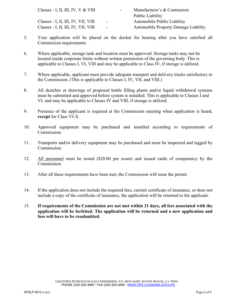 Form DPSLP8012 Application for Liquefied Petroleum Gas Permit - Louisiana, Page 6