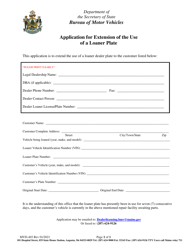 Document preview: Form MVD-403 Application for Extension of the Use of a Loaner Plate - Maine