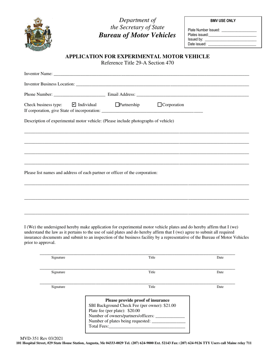 Form MVD351 Download Fillable PDF or Fill Online Application for