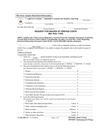 Form CC-DC-089 Request for Waiver of Prepaid Costs - Maryland