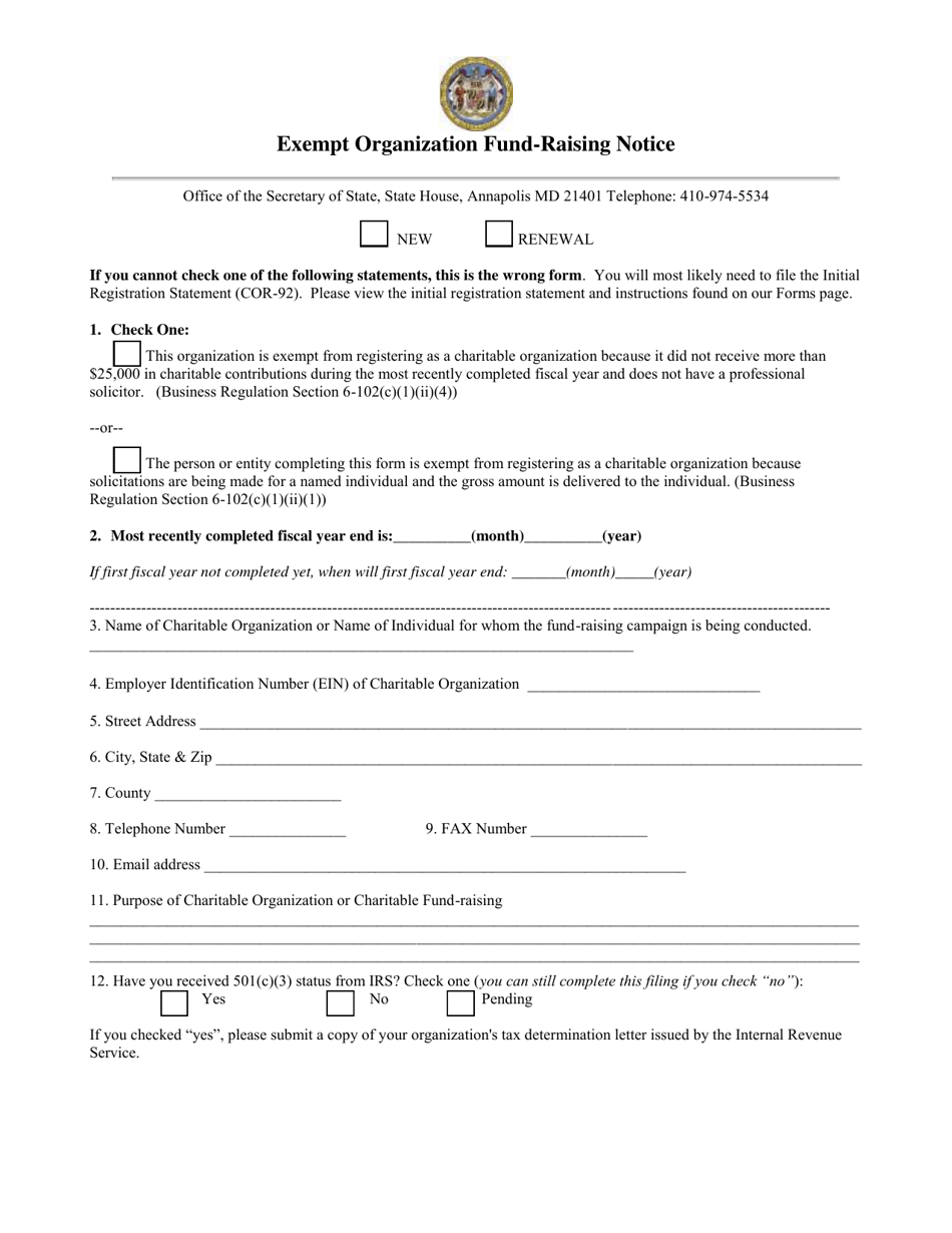 Exempt Organization Fund-Raising Notice - Maryland, Page 4