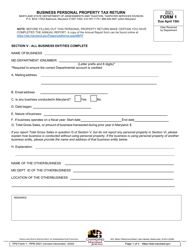 Form 1 Business Personal Property Tax Return - Maryland, 2021