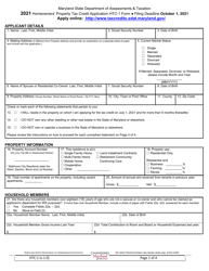 Form HTC-1 &quot;Homeowners' Property Tax Credit Application&quot; - Maryland, 2021