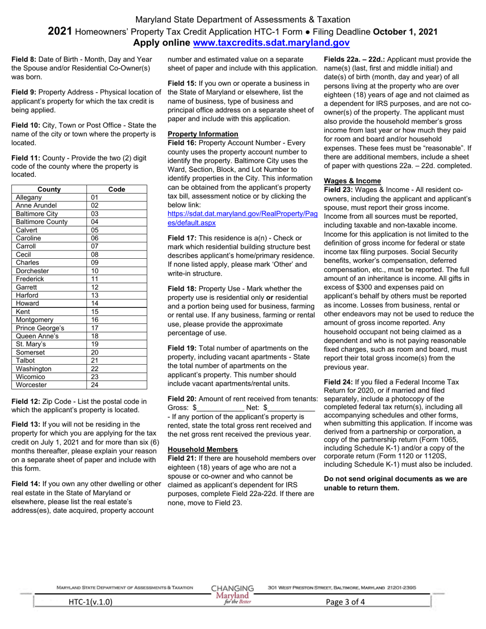 Form HTC-1 Homeowners Property Tax Credit Application - Maryland, Page 4