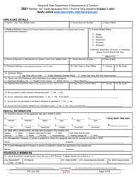 Form RTC-1 &quot;Renters' Tax Credit Application&quot; - Maryland, 2021
