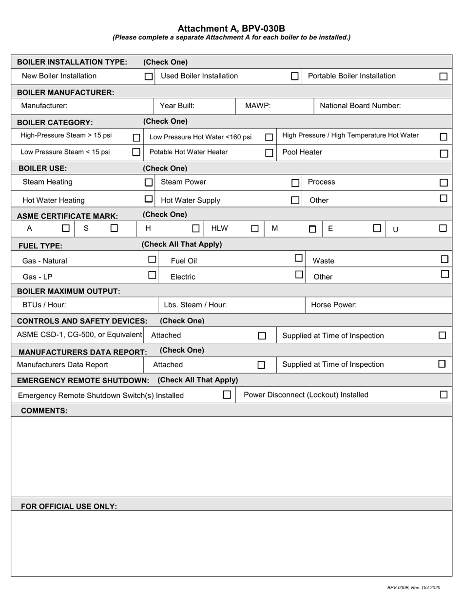 Form BPV-030B Application for Boiler Permit / Installation Inspection - Massachusetts, Page 2