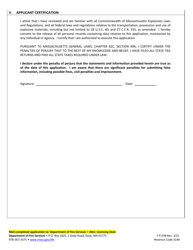 Form FP-078 Application for License to Sell Explosives - Massachusetts, Page 3