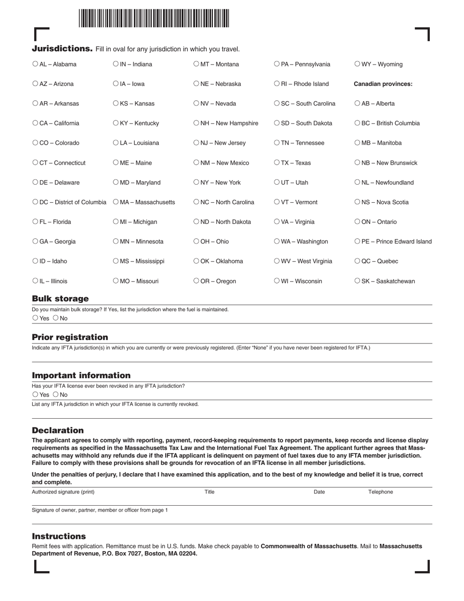 Form IFTA-1 International Fuel Tax Agreement Massachusetts License Application - Massachusetts, Page 2