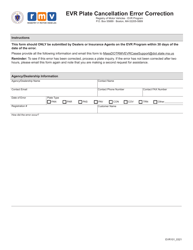 Form EVR101 Evr Plate Cancellation Error Correction - Massachusetts