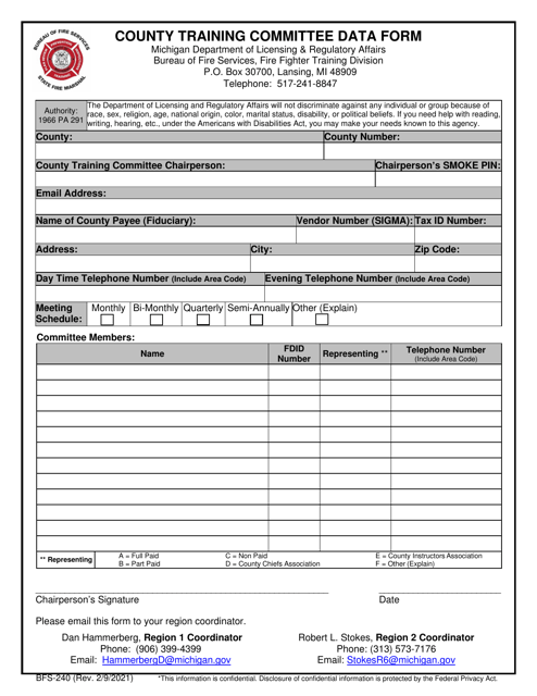 Form BFS-240  Printable Pdf