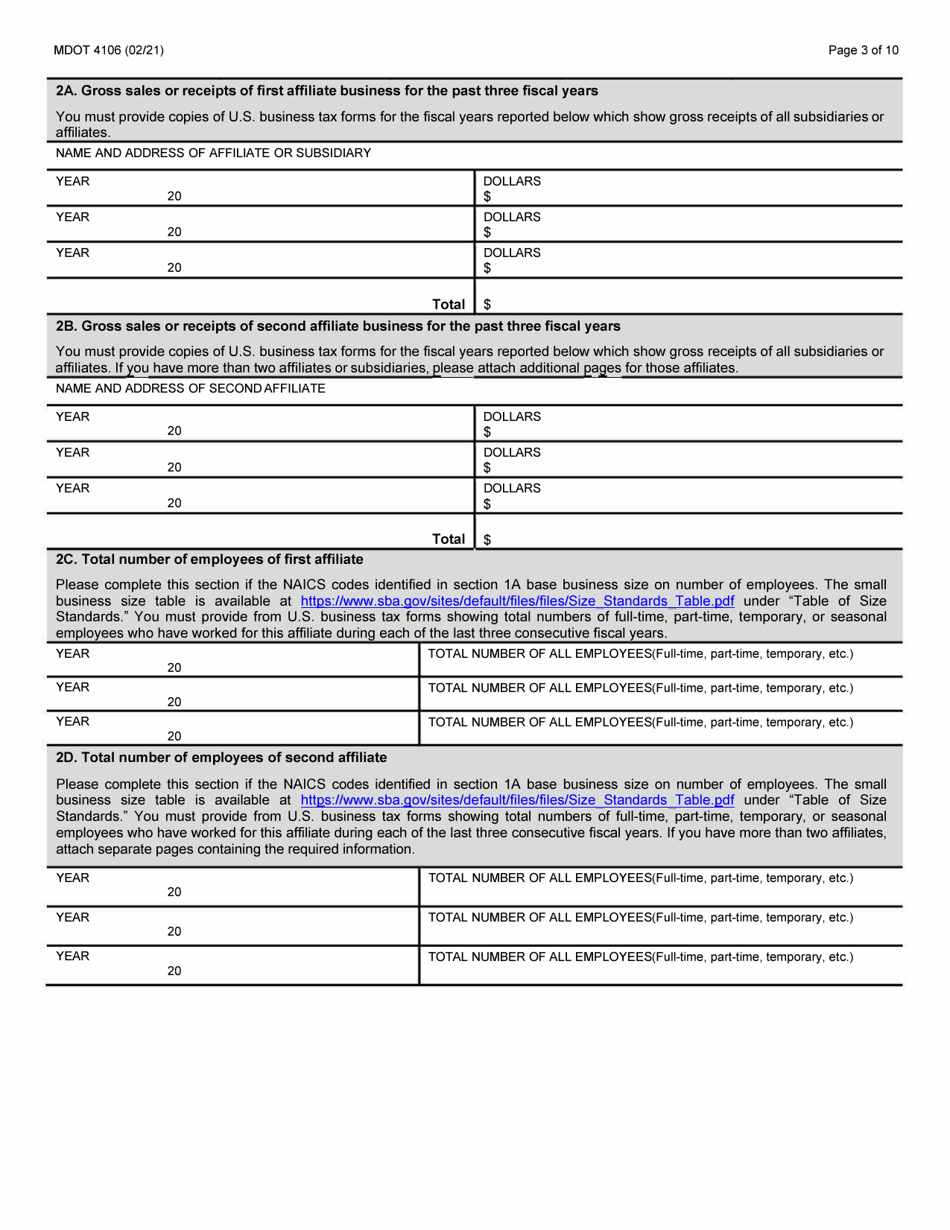 Form MDOT4106 Small Business Program Application - Michigan, Page 3