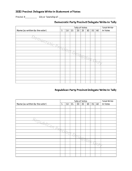 Document preview: Precinct Delegate Write-In Statement of Votes - Michigan, 2022