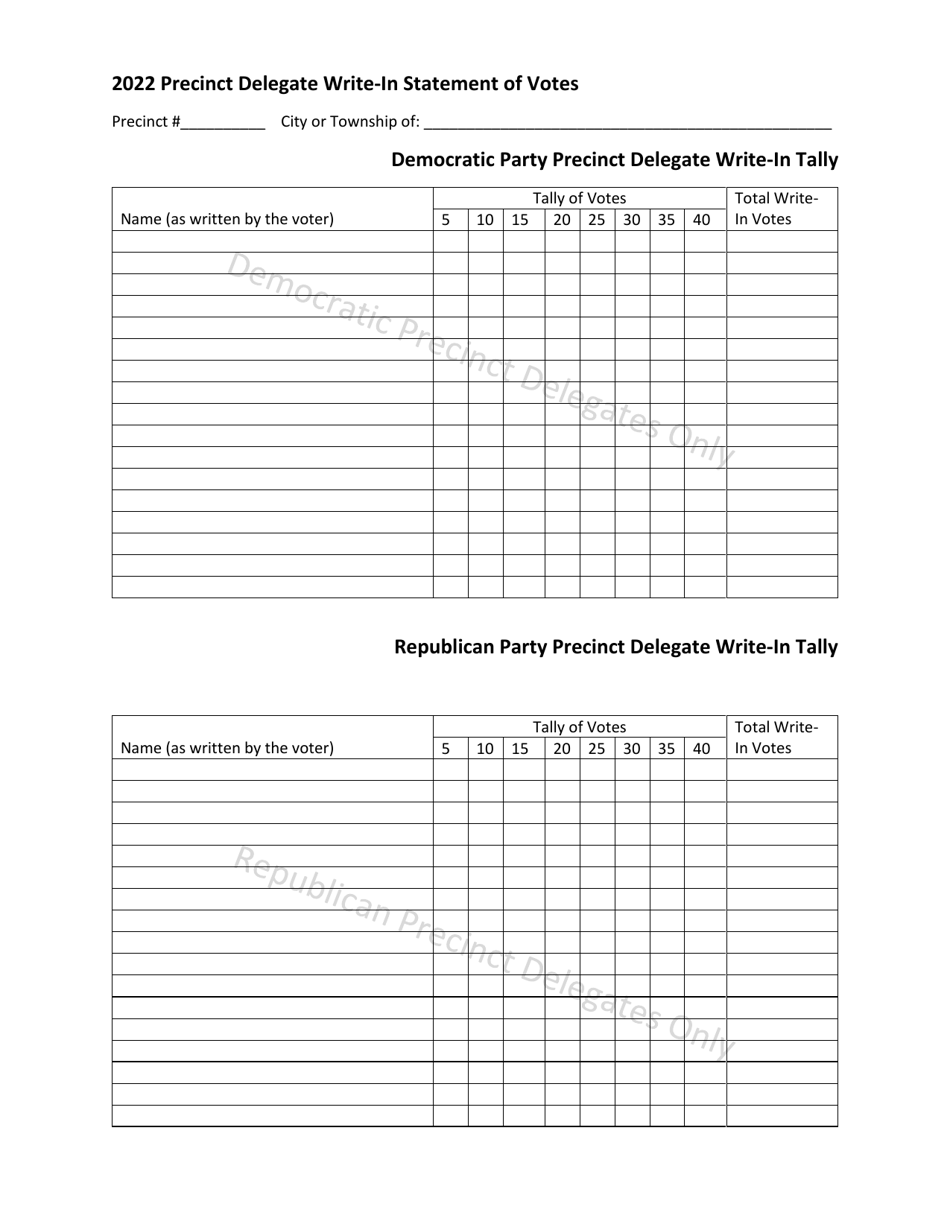 2022 Michigan Precinct Delegate WriteIn Statement of Votes Download