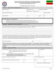 Form BDVR-154 Non-account &amp; Individual Record Request - Michigan