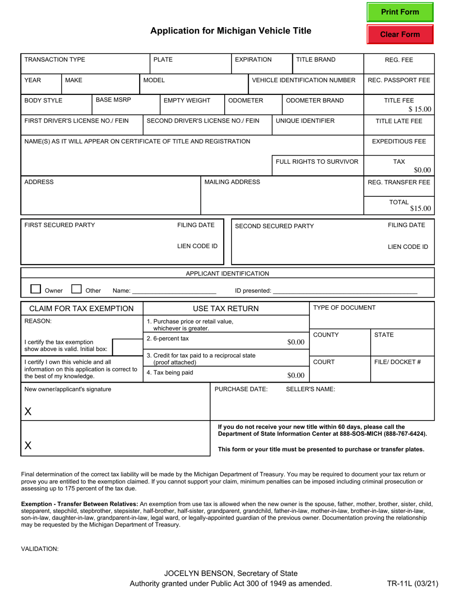 Form Tr 11l Fill Out Sign Online And Download Fillable Pdf Michigan Templateroller 2097