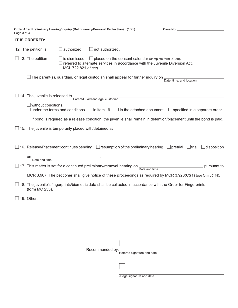 Form JC10 Download Fillable PDF or Fill Online Order After Preliminary ...