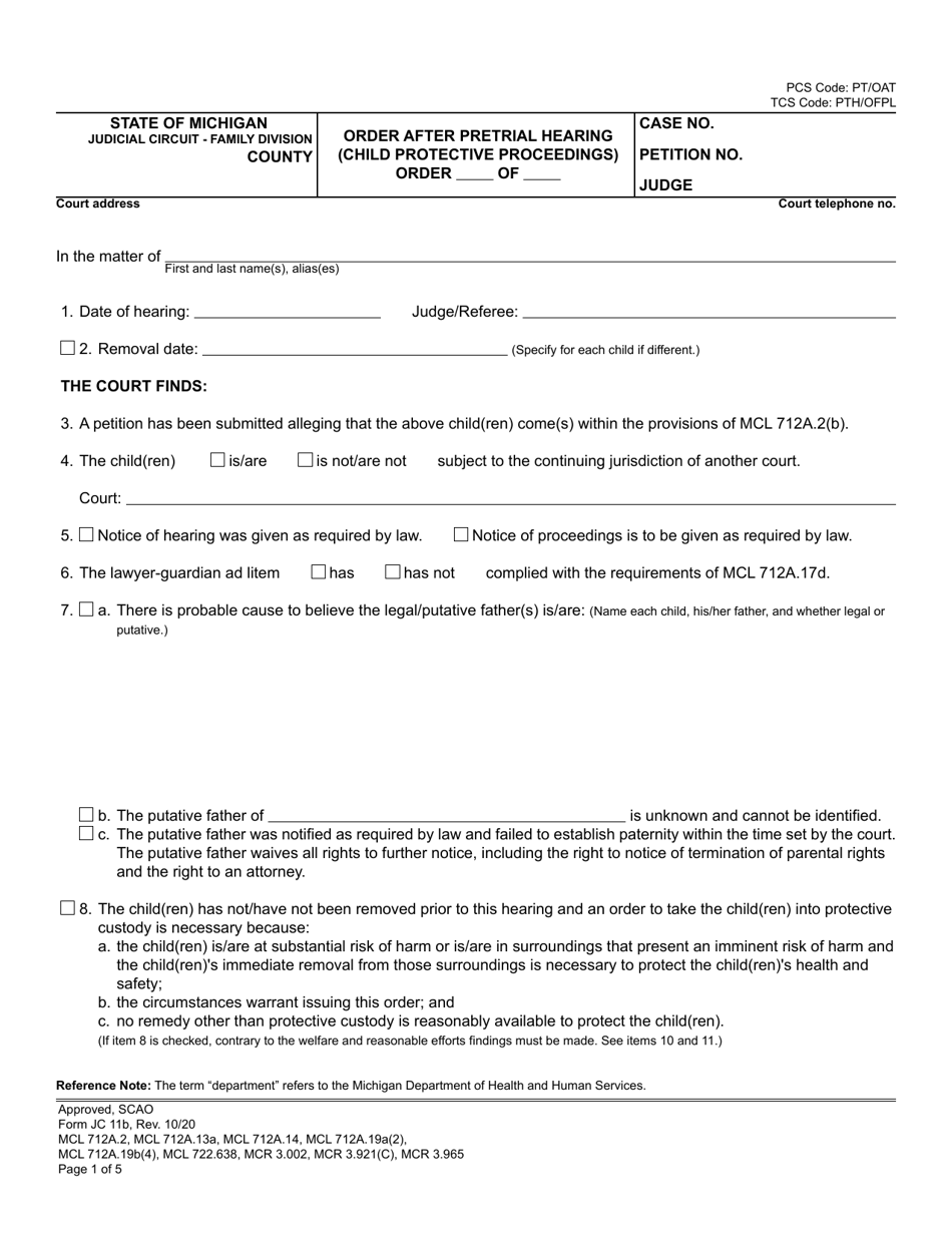 Form JC11B Download Fillable PDF or Fill Online Order After Pretrial ...