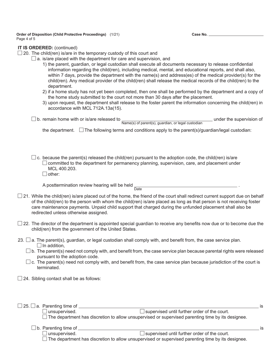 Form JC17 Order of Disposition (Child Protective Proceedings) - Michigan, Page 4