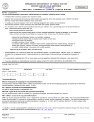 Form PS30060 Seasonal Commercial Driver&#039;s License Waiver - Minnesota