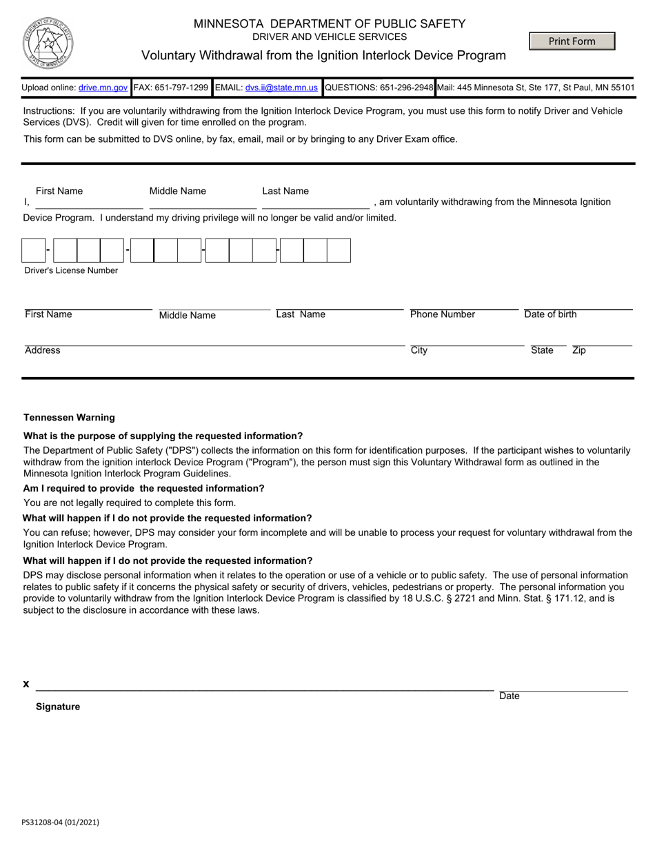 Form PS31208 Fill Out, Sign Online and Download Fillable PDF, Minnesota Templateroller