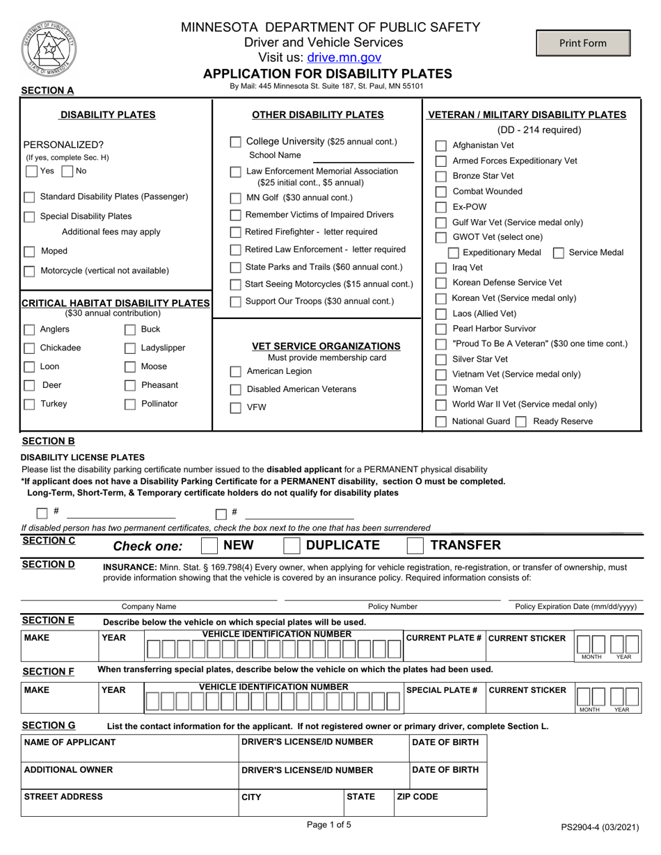 Form PS2904 - Fill Out, Sign Online and Download Fillable PDF ...