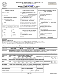 Form PS2904 Application for Disability Plates - Minnesota