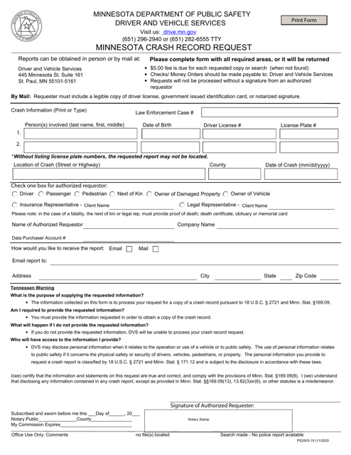 Form PS2503 Minnesota Crash Record Request - Minnesota