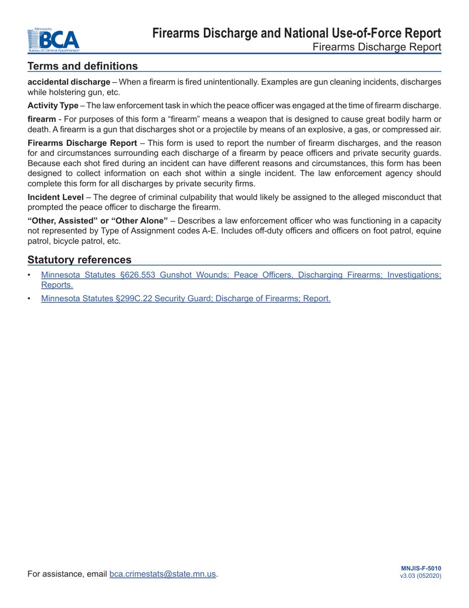 Form MNJIS-F-5010 Firearms Discharge and National Use-Of-Force Report - Minnesota, Page 3