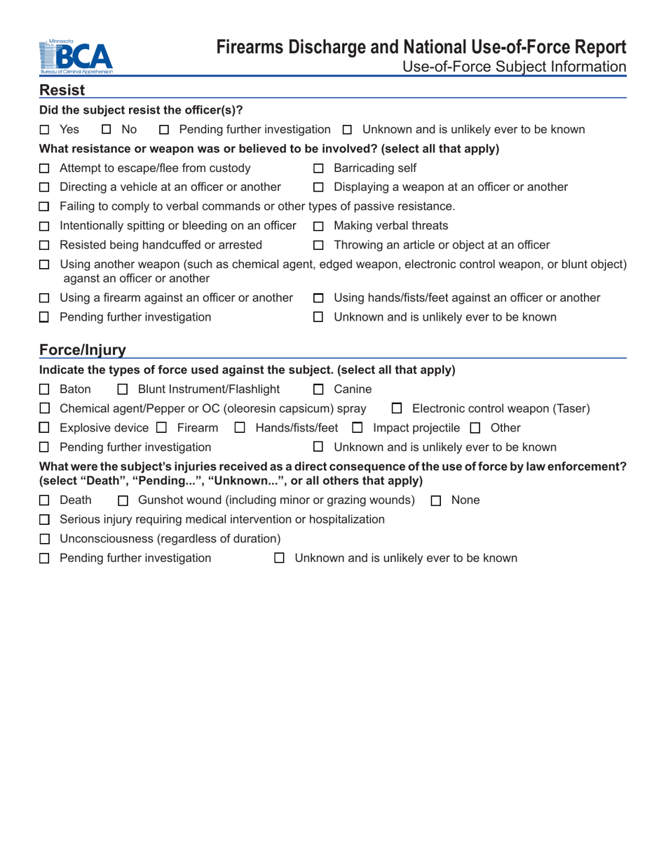 Form MNJIS-F-5010 Firearms Discharge and National Use-Of-Force Report - Minnesota, Page 6