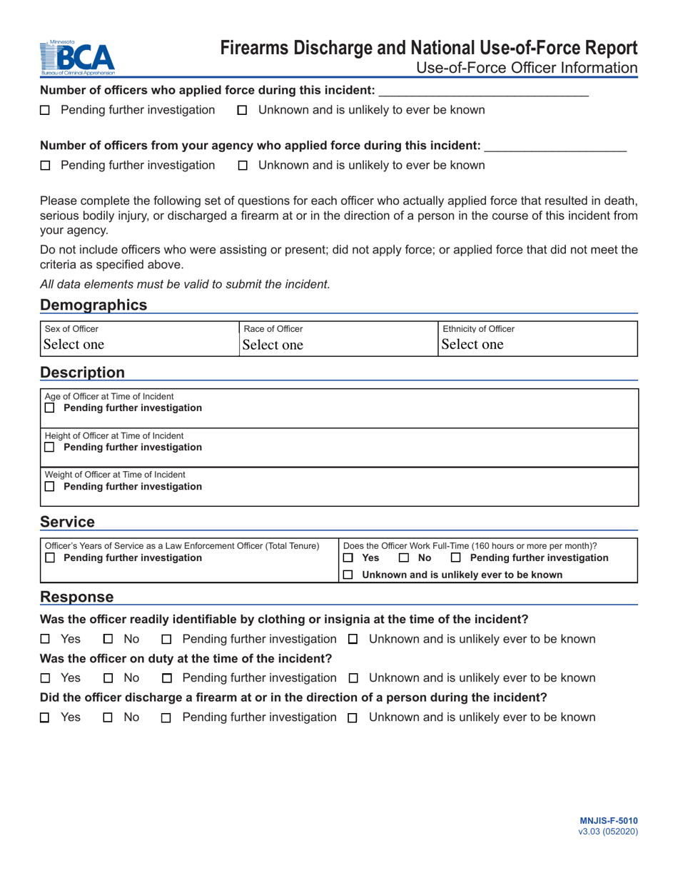 Form MNJIS-F-5010 Firearms Discharge and National Use-Of-Force Report - Minnesota, Page 7