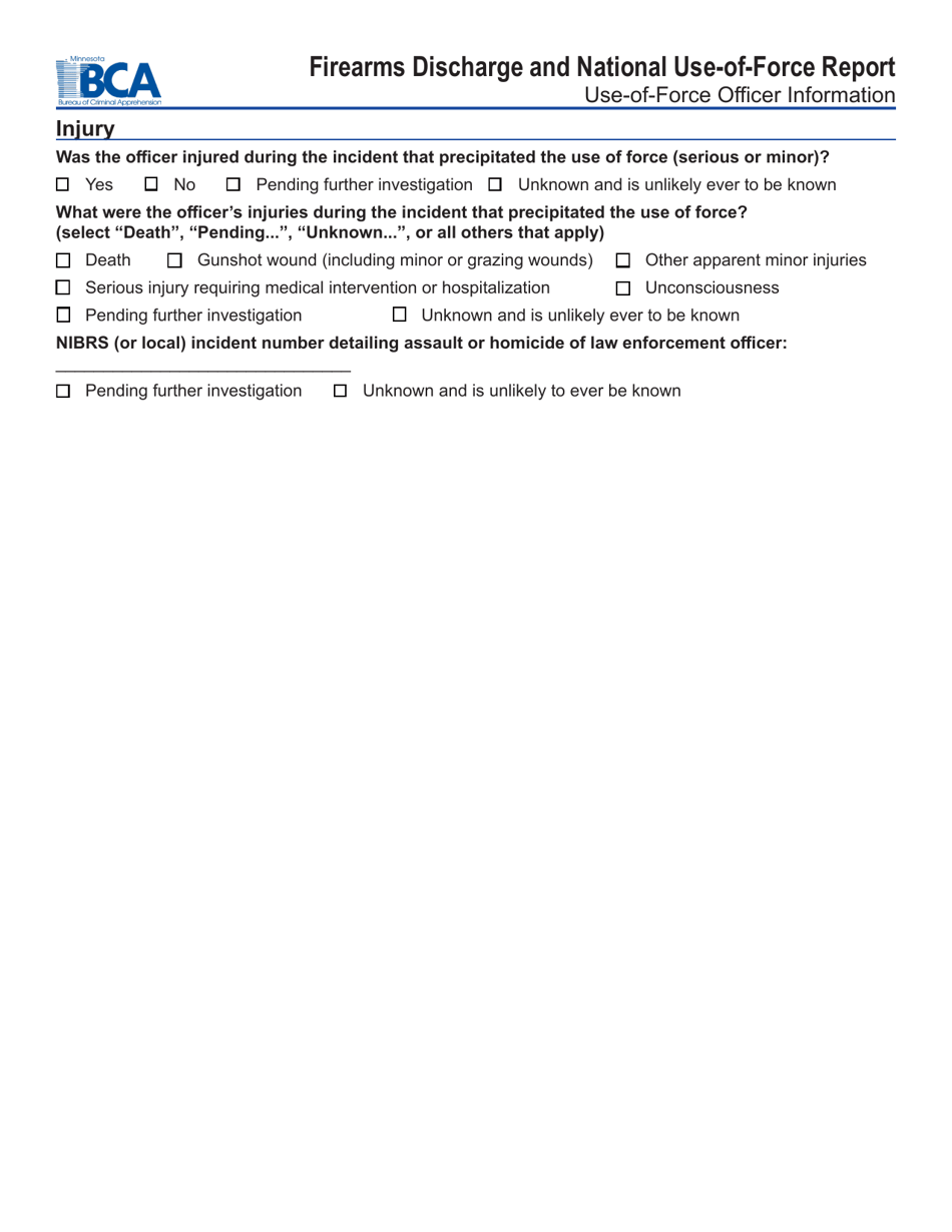 Form MNJIS-F-5010 Firearms Discharge and National Use-Of-Force Report - Minnesota, Page 8