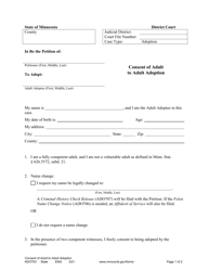 Form ADO703 Consent of Adult to Adult Adoption - Minnesota