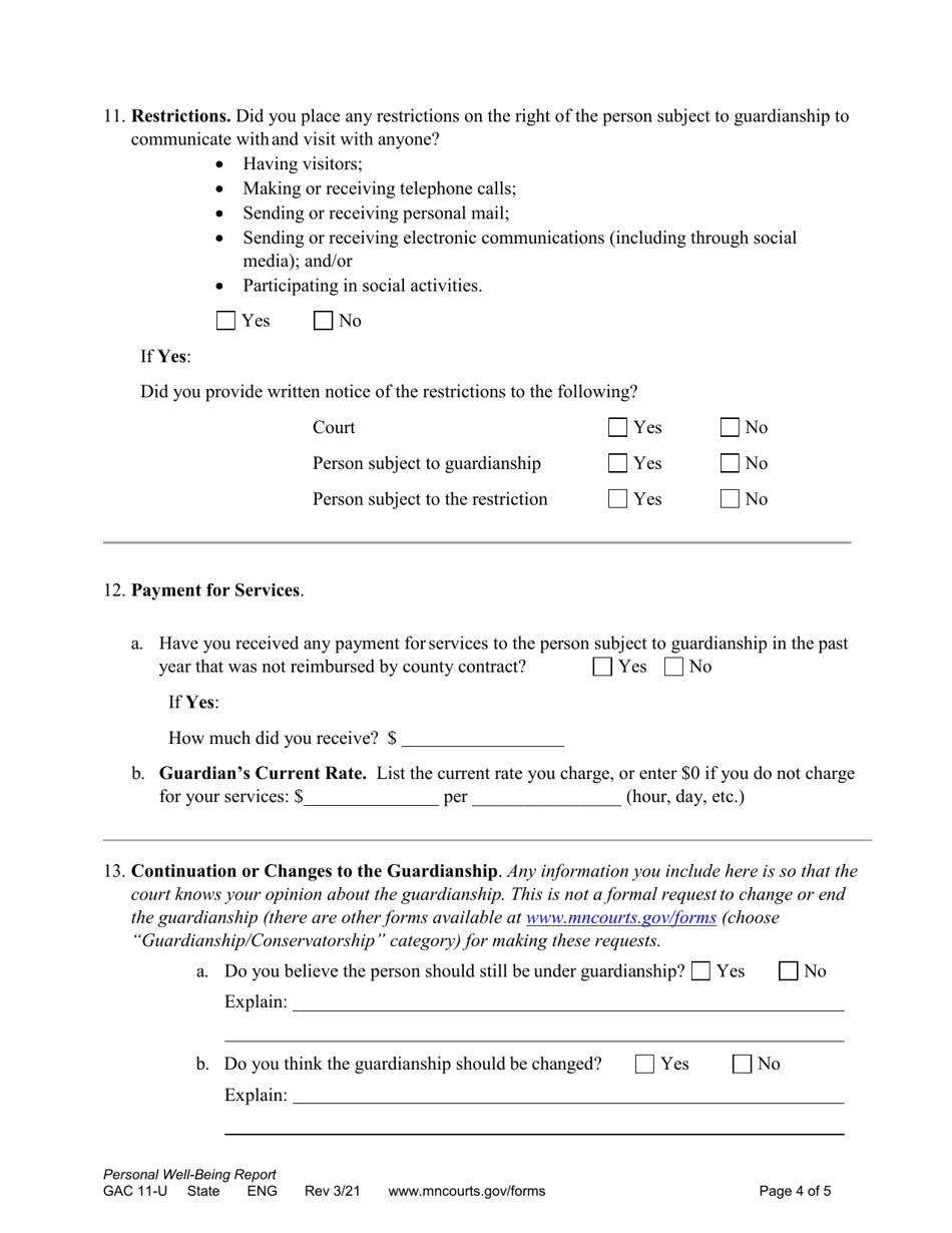 Form GAC11-U Download Printable PDF or Fill Online Personal Well-Being ...