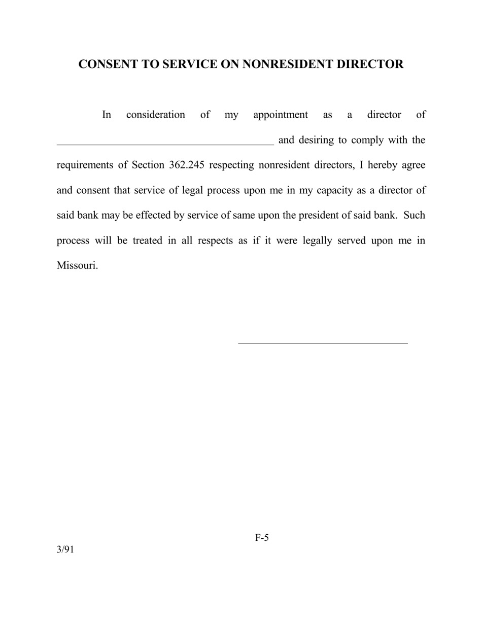 Form F-5 Consent to Service on Nonresident Director - Missouri, Page 1